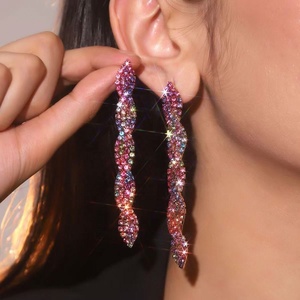 Pendientes Largos de Cristal con Pedrería Brillante para Mujer, Estilo Europeo Americano, Diseño Exagerado de Espiral, Chapados en Oro, a la Moda - Product Image 1