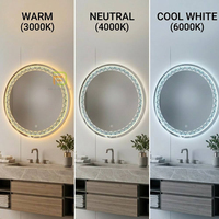 Miroirs muraux modernes ronds étanches éclairés pour salle de bain avec écran tactile et interrupteur Miroir de salle de bain intelligent avec lumière LED