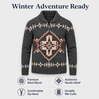Pull cardigan jacquard à fermeture éclair pour homme, motif géométrique, tricot chaud pour l'hiver