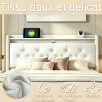 Cadre de lit en cuir avec rangement, haut-parleur Bluetooth LED RGB, charge USB Type C, 140x200 160x200