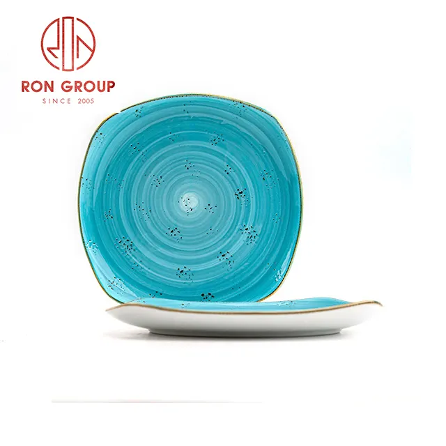 factory supply catering square dinner plate professional blue restaurant ceramic plates sets dinnerware tableware