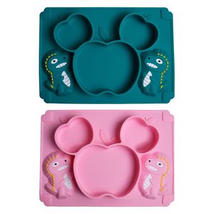 Bébé Formation Alimentation Bol Alimentaire Antidérapant Dessin Animé Dinosaure Silicone D'aspiration Plaque Divisée Plateau Ustensile SANS BPA Plats - Product Image 2