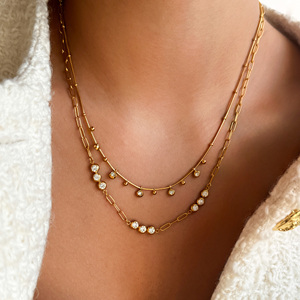 MYNECK Trendy 18K Chapado en oro Acero inoxidable Navidad Nueva moda Aspecto en capas con collar de circón a buen precio para <span class=keywords><strong>VSCO</strong></span> GIRL - Product Image 3