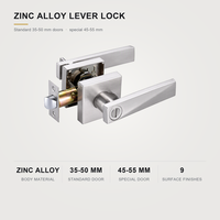 Poignée à levier avec rosette carrée et barre droite, alliage de zinc nickel satiné, pour porte en bois et en acier 35-50 mm