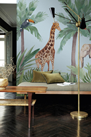 Papier peint pour enfants, tapettes murales pour enfants, murale murale jungle, papier peint animaux bleu pastel et beige pour chambre d'enfant, maison, durable, non toxique