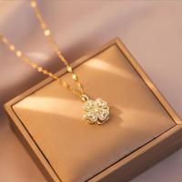 Collier tendance en acier inoxydable avec pendentif trèfle à quatre feuilles rotatif en pierre blanche, chaîne à maillons, pour femme, style brise froide, en cuivre de haute qualité