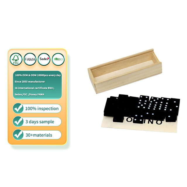 Customizable 28 Piece Standard Domino Board Game Set with Natural Storage Box, Suitable for Children, Adults, and Seniors