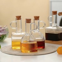 Ensemble de 2 distributeurs minimalistes d'huile et de vinaigre en verre borosilicate avec support en bambou, compatibles micro-ondes et lave-vaisselle