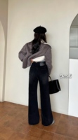 Jeans évasés sur mesure pour femmes grandes tailles, design délavé et vieilli, anti-décoloration, pantalon en jean noir élastique taille haute pour femmes
