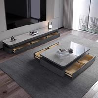 Ensemble Table Basse et Meuble TV en Dalles de Pierre, Style Minimaliste Moderne et Luxe Léger, Multifonctionnel pour Petits Appartements, Mobilier de Salon