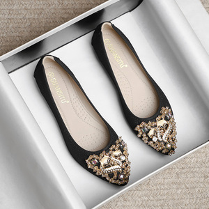 Zapatos planos de talla grande 35-45 para mujer, bailarinas, suela blanda, zapatos planos de gama alta con lentejuelas para mujer, zapatos planos con apliques de diamantes de imitación dulces - Product Image 6