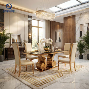 Set Tavolo da Pranzo in Vetro e Acciaio Inossidabile Rosa, Arredamento Moderno per Sale Banchetti e Matrimoni, Vendita all'Ingrosso - Product Image 1