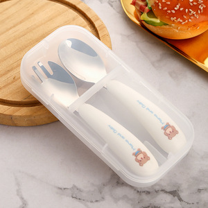 Phim Hoạt Hình Thiết Kế Vui Vẻ Trẻ Em Bộ Đồ Ăn Trẻ Em 304 Thép Không Gỉ Muỗng Và Nĩa Với Vòng Xử Lý Bé Bộ Đồ Ăn Đặt - Product Image 2