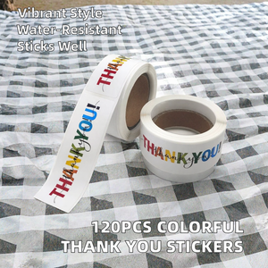 120 Pezzi per Rotolo, Adesivi 'Grazie' Rettangolari Impermeabili e Colorati per Cornici, Artigianato, Candele e Confezioni Regalo - Product Image 2