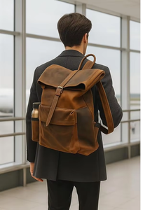 Best Selling Large Capacity Genuine Leather <b>Backpack</b> <b>Lightweight</b> Durable Zipper Closure Custom Business Travel Laptop Bag - Product Image 5