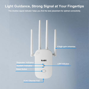 KuWFi 1200Mbps无线增强器信号通过带局域网端口的墙壁无线袖珍扩展器家庭无线中继器 - Product Image 2