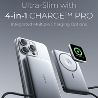 LISEN Batería Externa Magnética Ultra Delgada 3 en 1 con Cable Incorporado Power Bank Inalámbrico de 10000mAh para iPhone 17, AirPods y Apple Watch