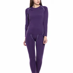 Custom Polyester Purple Long Sleeve Thermal Clothes Clothing Sports Shirts Tights Set For Ladies Women