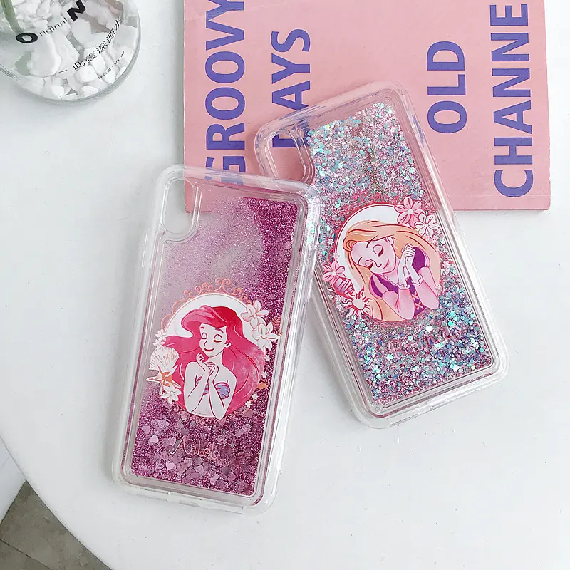 Cartoon Walltastic Fairy Princess Mermaid Scrub Glitter Quicksand Ctue Phone Case For iPhone 12 11 pro Christmas Gift for Girls