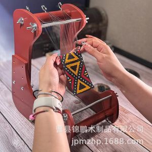Machine à tisser manuelle en bois, support réglable pour perlage de bracelets, outil de bijouterie DIY, usage domestique, forme rectangulaire, couleur bois naturel - Product Image 2