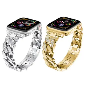 Toptan apple izle serisi 5 bilekliği-Metal saat kayışı zincir bilezik elmas lüks apple saat bandı elma izle seri 4