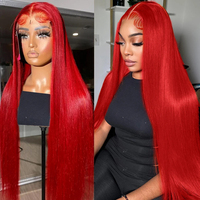 Os droit rouge 13x4 dentelle avant perruque rouge feu brésilien 13x6 HD dentelle transparente frontale longue vague de corps décoloré cheveux humains