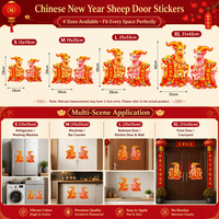 Autocollants de porte en papier floqué 3D, motif Chinois du Nouvel An, Année de la Chèvre 2027, décalcomanies de zodiaque Fu, décoration de couplets du Nouvel An chinois, vente en gros