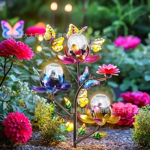 Solar Garden Lights <b>Led</b> Glass <b>Ball</b> Flower Stake Water Resistant Outdoor Decoration - Product Image 3