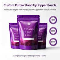 Sachet Doypack Qualité Alimentaire avec Fermeture Éclair, Impression Personnalisée, Emballage Violet pour Poudre Végétale et Complément Alimentaire