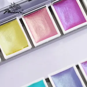 피닉스 12 색 아티스트 컬러 시프트 반짝이는 하프 팬 수채화 무지개 빛깔의 수채화 세트