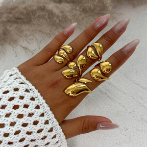 Anillos Abiertos Geométricos Brillantes de Moda <span class=keywords><strong>para</strong></span> Mujer, Estilo Ins Europeo-Americano, con Textura de Aleación y Diseño de Gota de Agua - Product Image 1