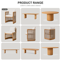 Ensemble table et chaises d'extérieur en teck moderne, mobilier de jardin pour villa, ensemble salle à manger pour cour, mobilier de patio pour complexe hôtelier, ensemble table d'extérieur