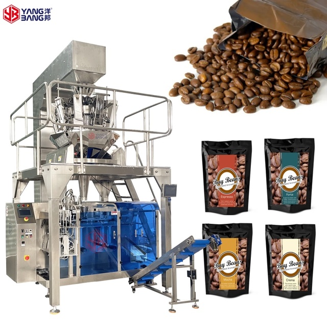YB-210K Automatic 500g-1kg Coffee Bean Doypack & Premade Bag Filling Machine with Labeling Paper/Foil & Case Packaging