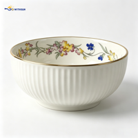 Service de Table en Porcelaine Dorée de Luxe Moderne 32 Pièces, Motif Floral Asiatique, Assiettes, Plats, Bols, Ustensiles, Compatible Four – Vente en Gros
