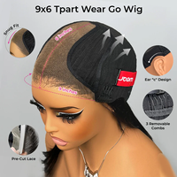 Perruque ISEE 9X6 à Raie en T, Dentelle HD, Sans Colle, Port Prêt, Effet Yaki Lisse, Coupe Dégradée, Cheveux Humains, Style Carré, Cheveux Vietnamiens Bruts, Facile à Porter pour Femmes