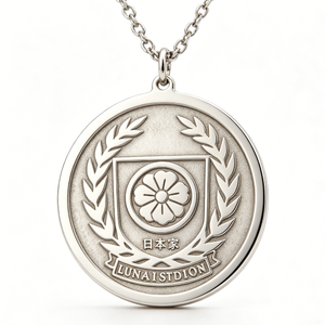 Medalla Lunaistdion Plateada, Diseño Circular Tradicional, Emblema Japonés en Relieve, Artículo Coleccionable - Product Image 1