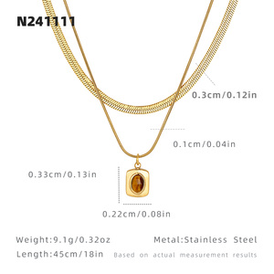 Collar de Ojo de Tigre de Moda <span class=keywords><strong>2026</strong></span> - Colgante con Bisel Cuadrado, Cadena de Doble Capa, Accesorio de Estilo para Otoño e Invierno - Product Image 2