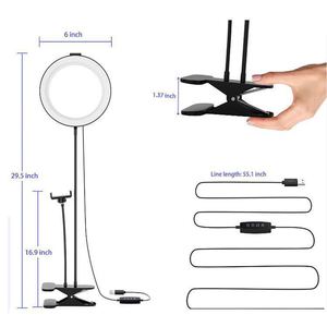 Selfie vòng ánh sáng 2 trong 1 điện thoại di động chủ LED sống Clip đứng Tripod bàn có thể điều chỉnh đèn <span class=keywords><strong>Flash</strong></span> Vòng ánh sáng - Product Image 3