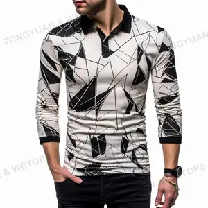 도매 남성 패션 클래식 다이나믹 디자인 캐주얼 옷깃 저렴한 긴 소매 스트리트웨어 인쇄 솔리드 폴로 티셔츠
