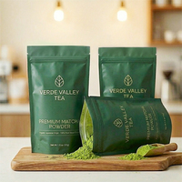 Sachet d'emballage personnalisé en plastique anti-odeur pour thé vert, café, poudre alimentaire, matcha, avec fermeture éclair et fond stable