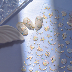 TSZS 5D Starfish Shell <strong>Nail</strong> Art <strong>Stickers</strong> Self-adhesive INS Laser White Ocean Shell <strong>Nail</strong> Art Decals Charms for <strong>Nails</strong> - Product Image 2
