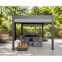 Pergola Bioclimatique Motorisée à Lames Orientables en Alliage d'Aluminium - Imperméable, Résistante au Vent, Thermolaquée, Facile à Assembler, Style Naturel Chinois