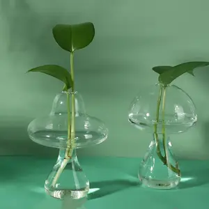 Minimalist Cute Home Living Room Tabletop Decor Transparent Clear Small Glass Mushroom Shaped Vase