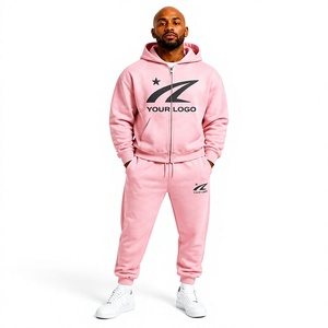 Custom Logo Men's Plain Zip Hoodie & Jogger Sweatpants Tracksuit <b>Set</b> Heavyweight Fleece All Colors Available - Product Image 1