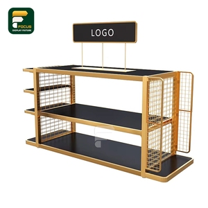 Présentoirs de compartiment de vente au détail commerciaux Étagères en bois à cadre en métal noir Étagère de magasin réglable à plusieurs niveaux - Product Image 2