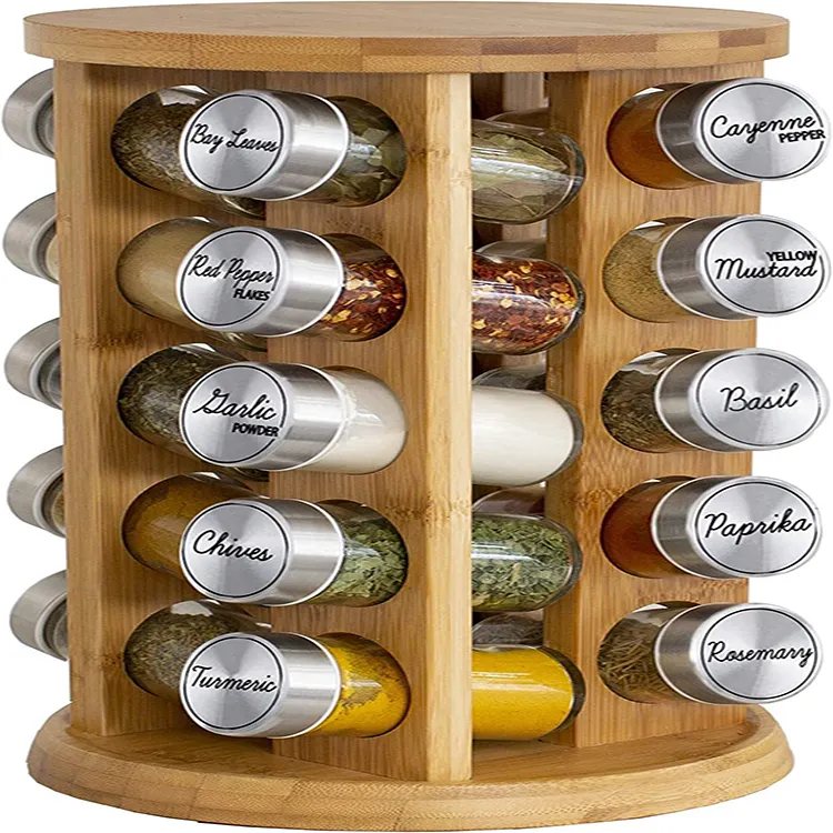 Bamboo 20 Jar Spice Rack Tower Organizer für Küchen gewürze und Gewürze Rotierendes Gewürz regal