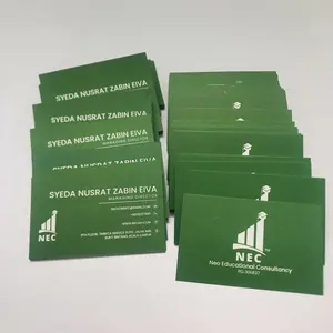 Tarjetas de visita Papel elegante Impresión de membrete comercial Tarjeta de visita exclusiva personalizada Fondo verde con logotipo blanco