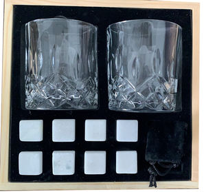 ウイスキーストーンとウイスキーグラスギフトボックスセット-8花崗岩冷却ウイスキーロック2大きな7オンスクリスタルグラス木製ボックス - Product Image 2