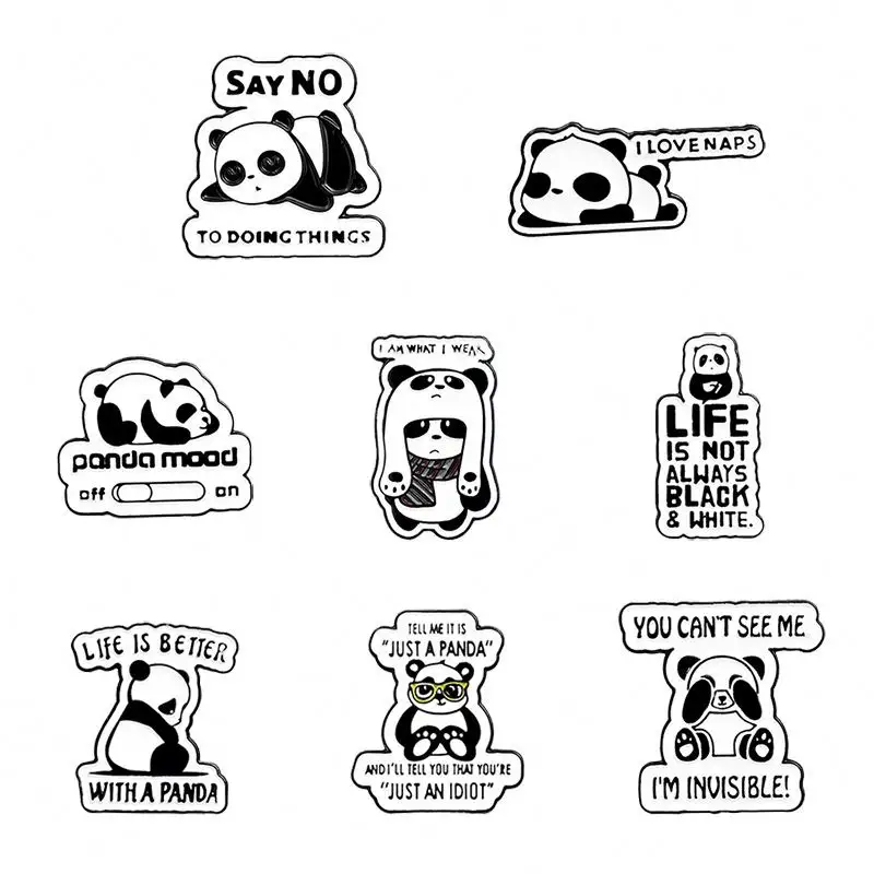 Broche panda polyvalent en émail, badges cowboy, dessin animé mignon pour étudiant, broche en émail, 12 pièces