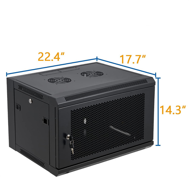 6U 12U Wall Mount Server Cabinet Network Rack Enclosure Quiet Cooling Fan Locking Glass Door Black